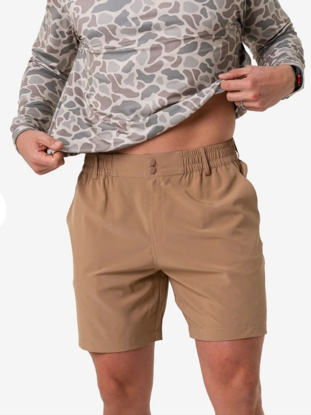 Burlebo Everyday Short Desert Tan Blue Fish Pocket Men's Large Casual